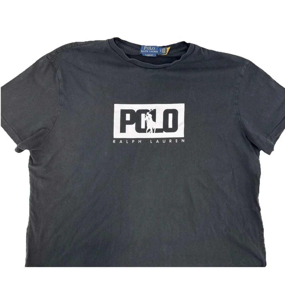 Polo Ralph Lauren Men's Black Box Logo Graphic Crew-Neck T-Shirt Sz L‎
